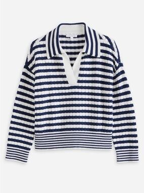 41 Hawthorn XL Rory Texture Johnny Collar Navy & White Sweater